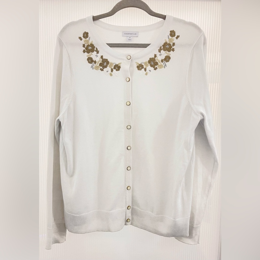 Charter Club White Button-Up Sweater | Size XL